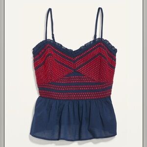 Old Navy Red and Black Smocked Peplum Camisole